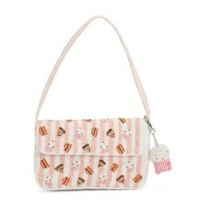 NWT Made in India Beaded Shoulder Bag Pink White Stripe Cupcake Pizza Burger